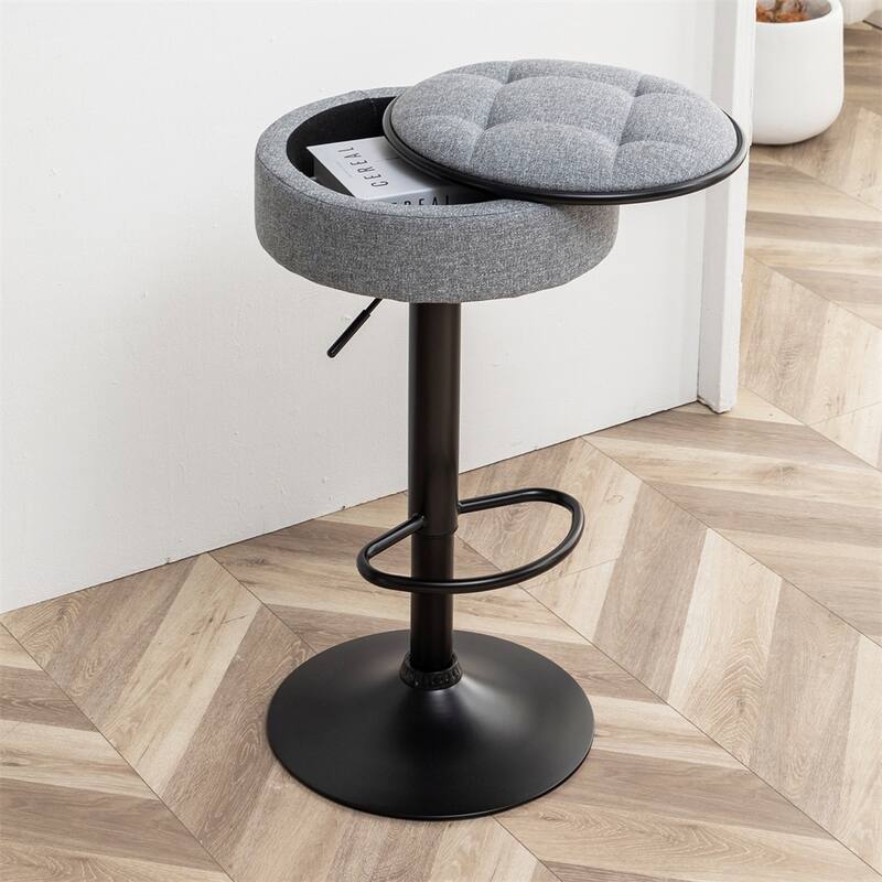 Round Storage Bar Stool Set of 2,Height Adjustable with Metal Frame