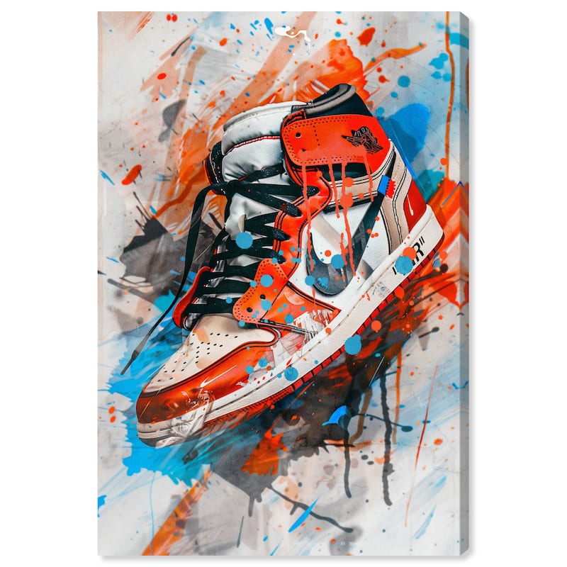 Notoriart Colorful Splatter Sneaker Gallery Wrapped Sneaker 1 Piece Canvas Wall Art - 20 x 30