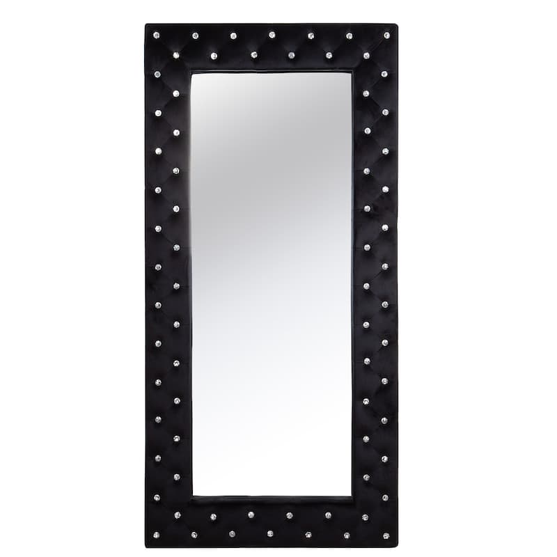 HomeRoots 71" Black Wood and Faux Crystal Framed Freestanding and Wall Mount Standing Mirror - 33.45' X '71' X '3.14