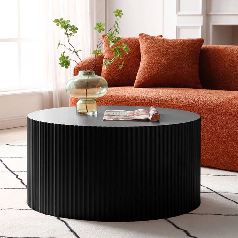 Modern Glam 36 inches Handcraft Relief Side End Round Coffee Table for Living Room
