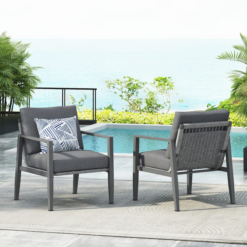Roomfitters Modern Outdoor Lounge Chair with Aluminum Frame, Rope Accents & Cushions for Patio
