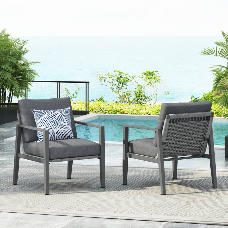 Sleek Aluminum Lounge Chair with Rope Accents