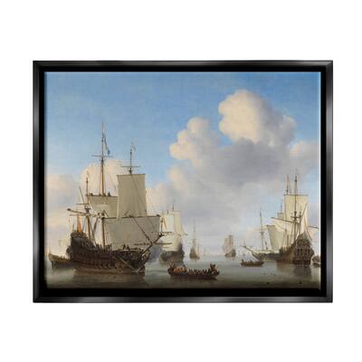 Stupell Industries Dutch Ships at Sea Willem van de Velde Classic Painting Floater Frame, Design by one1000paintings