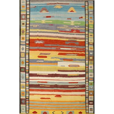 Hand Woven Oriental 100% Wool Carpet Southwestern Modern Multi-Colored Kilim Area Rug - 12' 10'' X 9' 11''