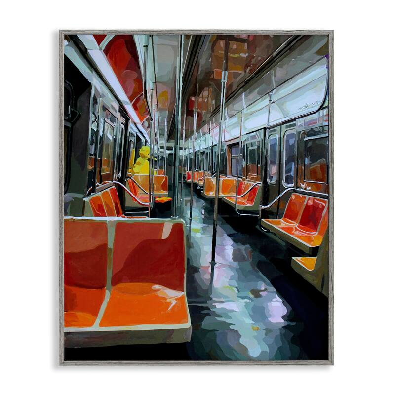 Stupell Bird Character in Subway Train Framed Giclee Art Design By Keith Thomson - 11 x 14 - Grey