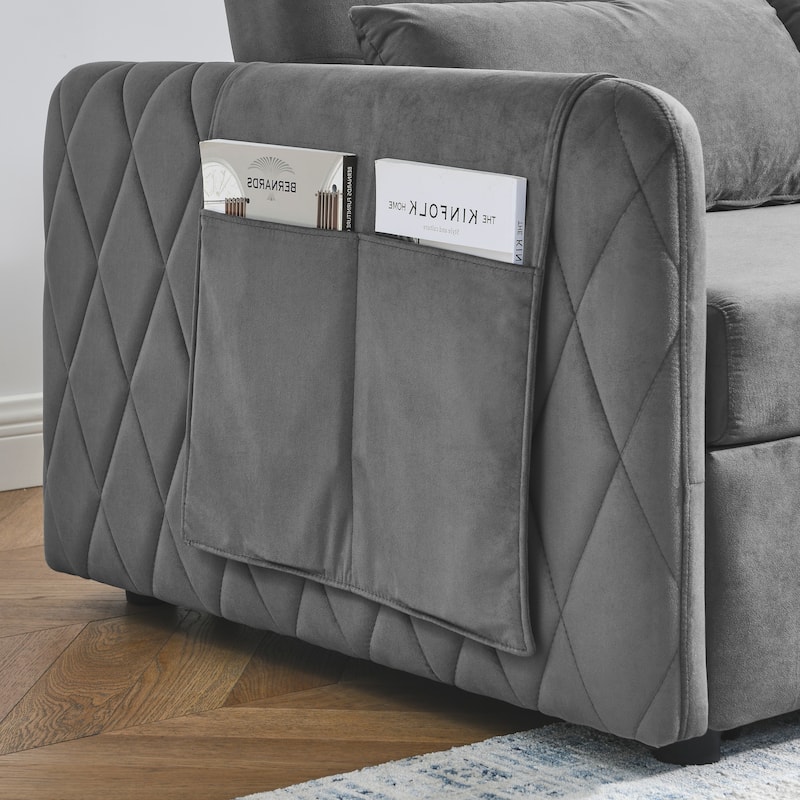 Modern Convertible Velvet Loveseat Sofa Sleeper Sofa Bed with 2 Pillows