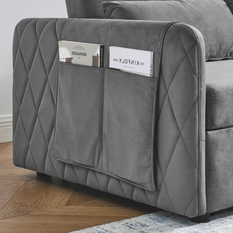 Multifunctional Pull-Out Sofa Bed, Convertible Sleeper Sofa Bed with Storage Bag, Upholstered Armsofa for Bedroom