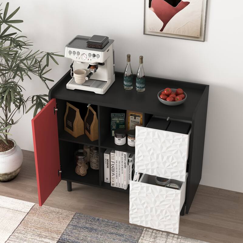 Modern Sideboard Buffet Cabinet with 2 Drawers and 2 Open Storage Compartment