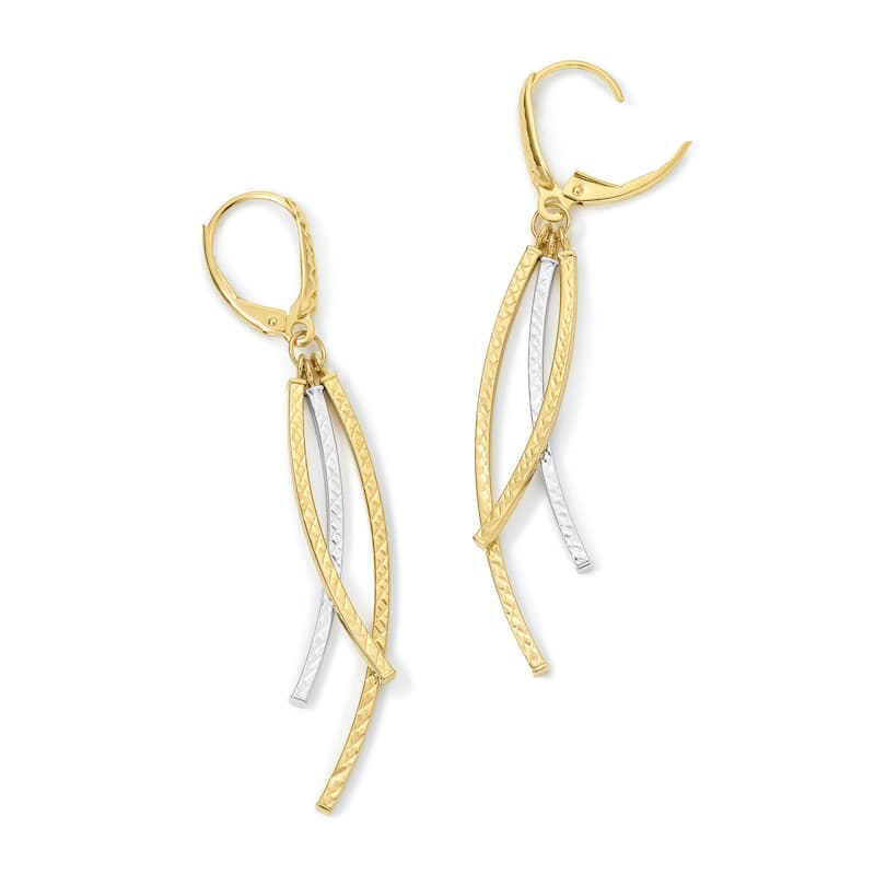 Clover 14K Gold Diamond-Cut Curved Drop Earrings - Yellow Gold or Two-Tone