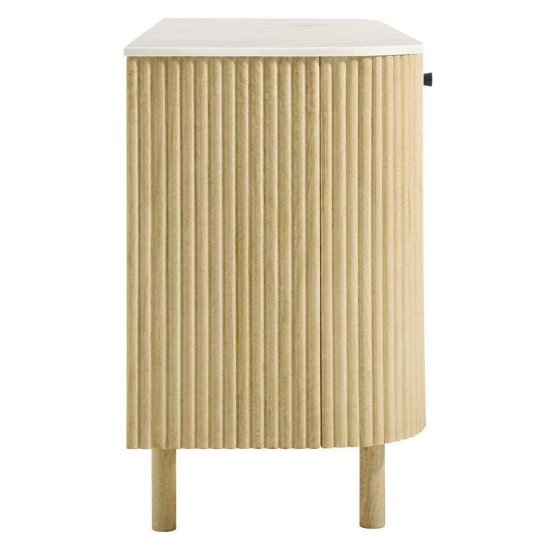 Caldera 60" Curved Solid Wood and Marble Sideboard Storage Cabinet
