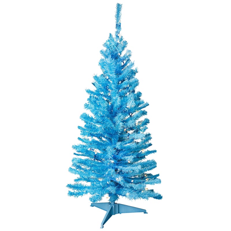 Pre-Lit Medium Artificial Pine Christmas Tree - 4' - Sky Blue - Clear Lights - 4 Foot