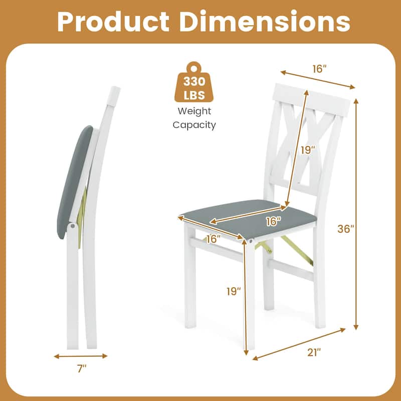 Costway Folding Kitchen Chairs Set of 2/4 with Rubber Wood Frame - See Details