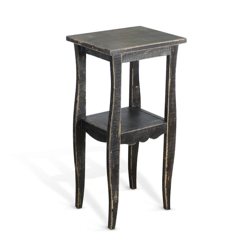 Zela Small Side End Table with Lower Shelf and Curved Legs, Black, 11x14 Top