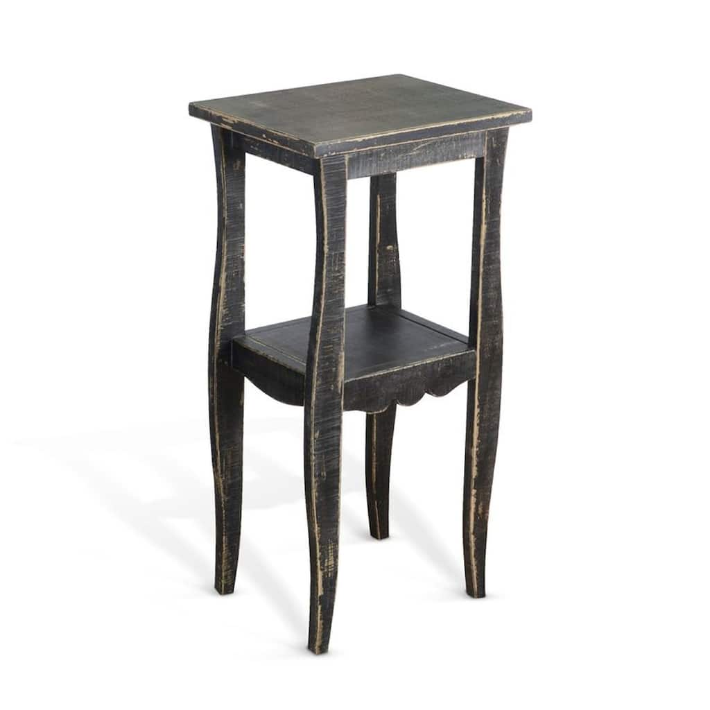 Zela Small Side End Table with Lower Shelf and Curved Legs, Black, 11x14 Top