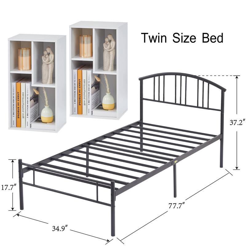 VECELO 3-Pieces Bedroom Sets, Black Bed frame and Nightstands/Bookcases Set