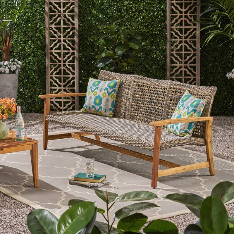 Wicker Acacia Wood Sofa Outdoor Seating with Large Capacity - Natural and Grey