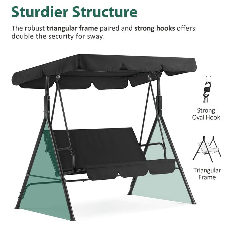 MCombo 3-Person Patio Swing Chair, Adjustable Canopy Hanging Swing, Removable Cushions, 4003