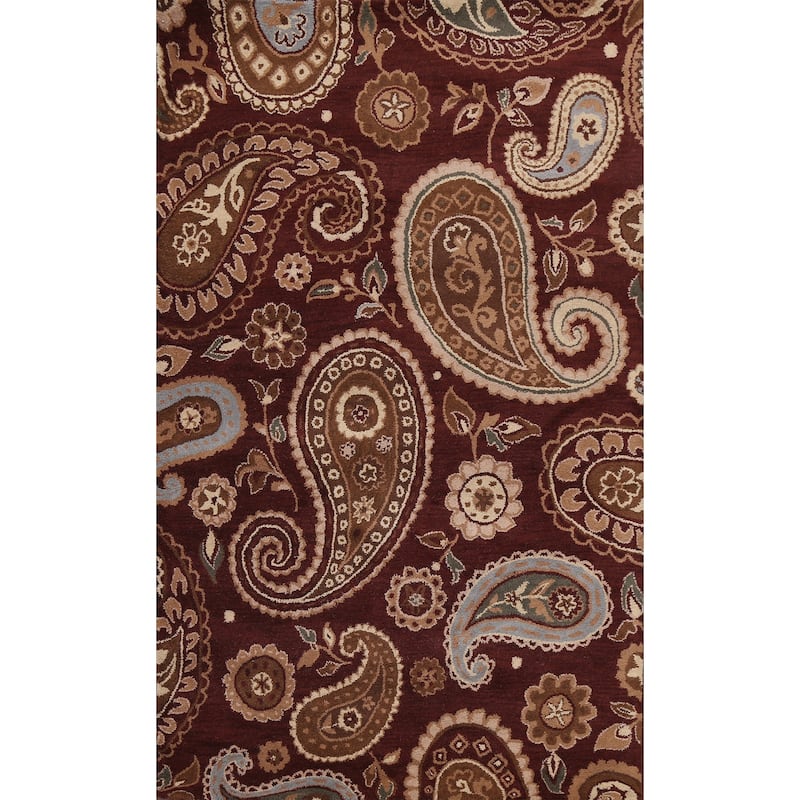 Floral Paisley Oriental Red Wool Area Rug Hand-tufted Office Carpet - 5'0" x 8'0"