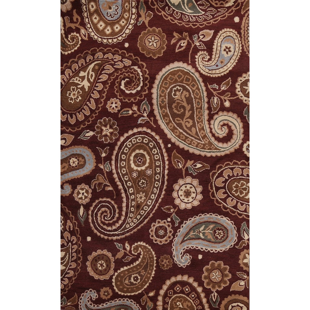 Floral Paisley Oriental Red Wool Area Rug Hand-tufted Office Carpet - 5'0" x 8'0"