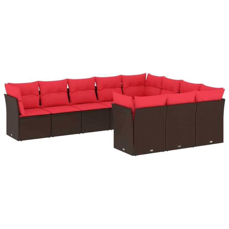 vidaXL 10/11 Piece Patio Sofa Set with Cushions Brown/Gray Poly Rattan - 21.7 x 24.4 x 27.2