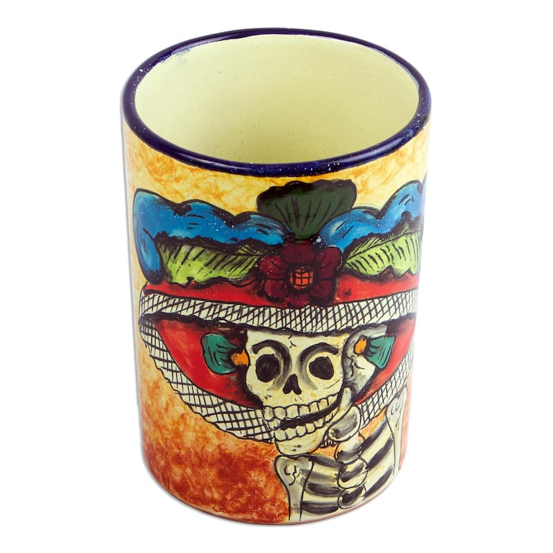 NOVICA Handmade Brilliant Catrina Ceramic Vase