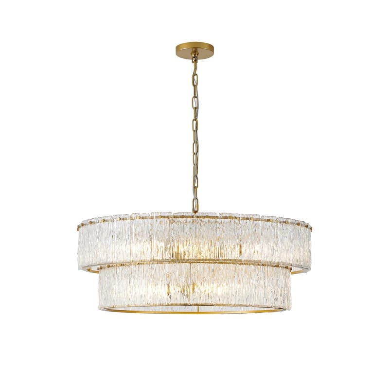 KAWOTI 2-Tier Modern Glam Chandelier with Textured Glass