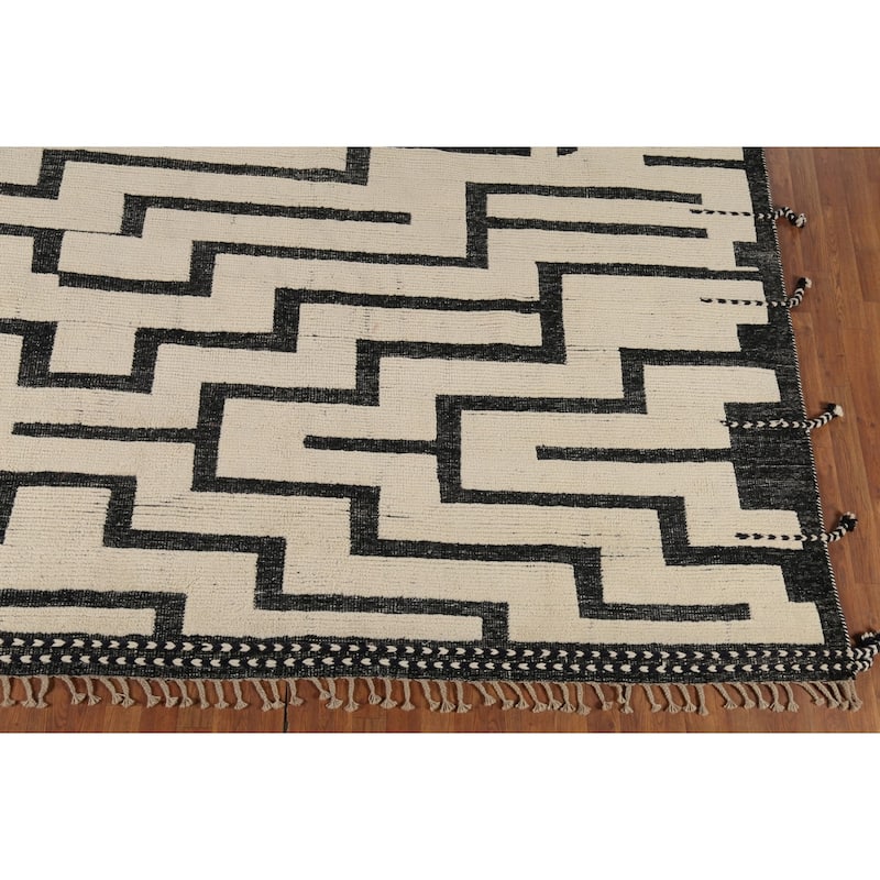 Geometric Moroccan Large Area Rug Handmade Wool Carpet - 9'9"x 14'10"