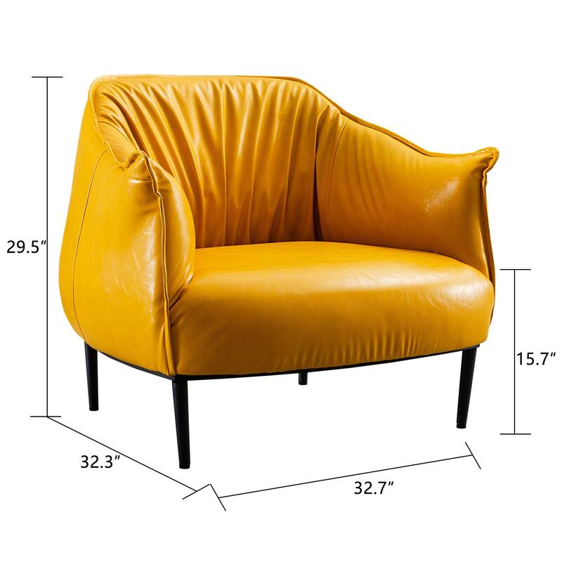 KINWELL 33" Wide Faux Vegan Leather Upholstery Barrel Chair