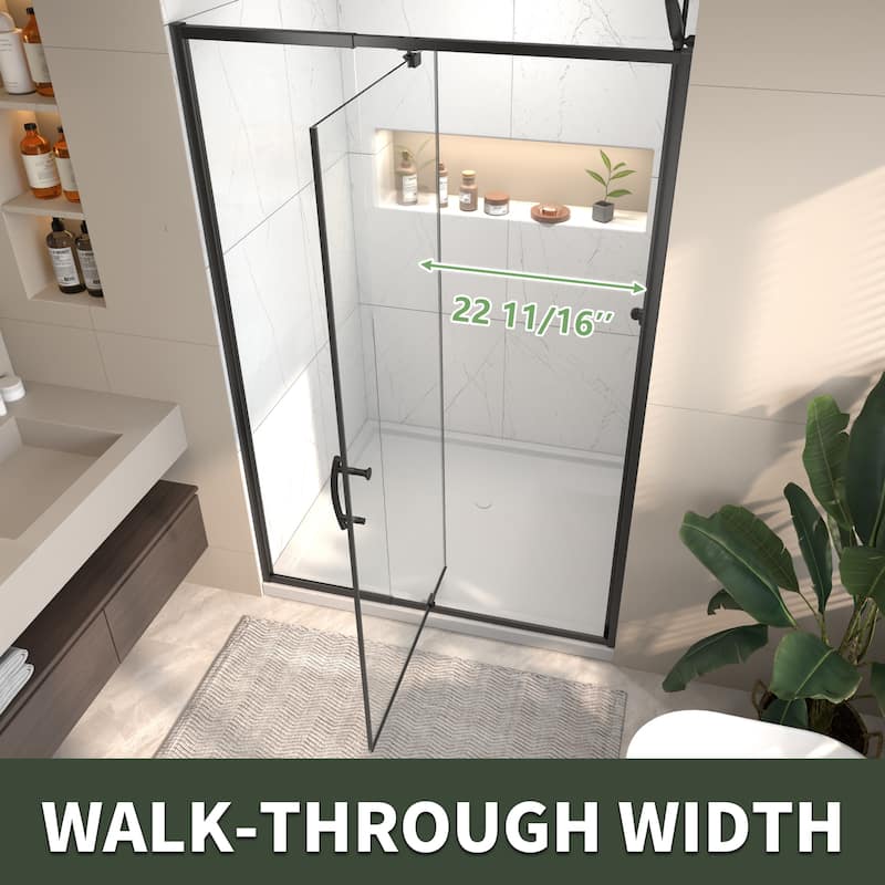 Modland 48"x71" Pivot Swing Semi-Frameless Shower Door with 1/4" Tempered Clear Glass