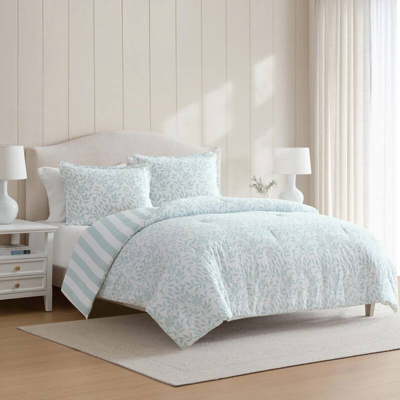 Martha Stewart Copper Vines Cotton Reversible Blue Duvet Cover Set