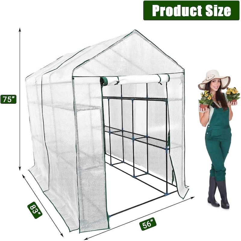 4.7'x7'x6.4' Walk-in Greenhouse with 12 Shelves, Outdoor All-Season Plant Tent