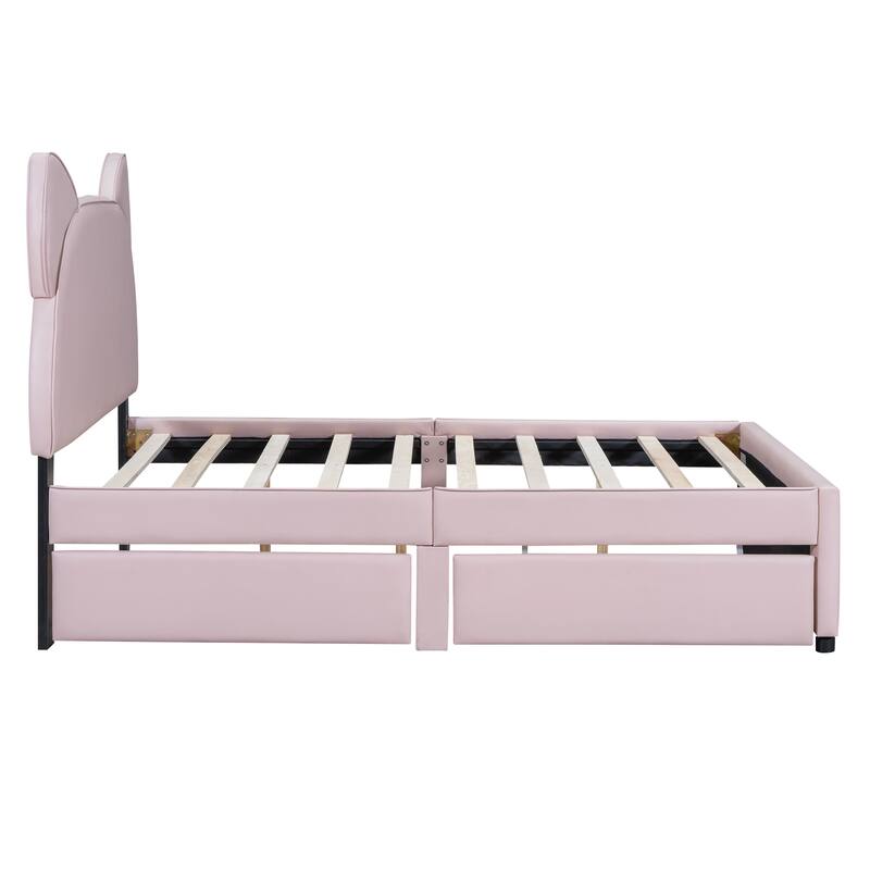 Upholstered Platform Bed with Cute Headboard and 2 Drawers