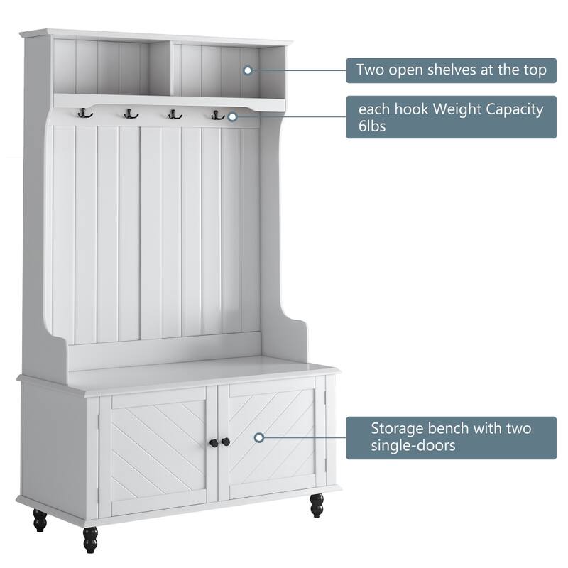 40'' Entryway Bench 3-in-1 Design with 4 Hooks, Coat Hanger and Storage Bench