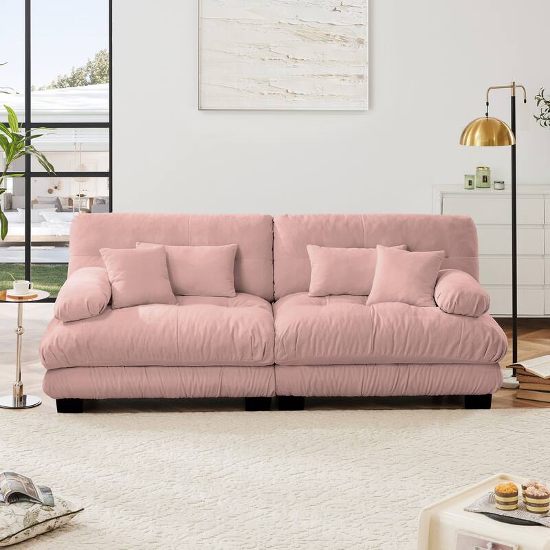 2 Seater Loveseat Sofa for Living Room, Chenille Upholstered Leisure Couch with 2 Lumbar Pillows and 2 Throw Pillows