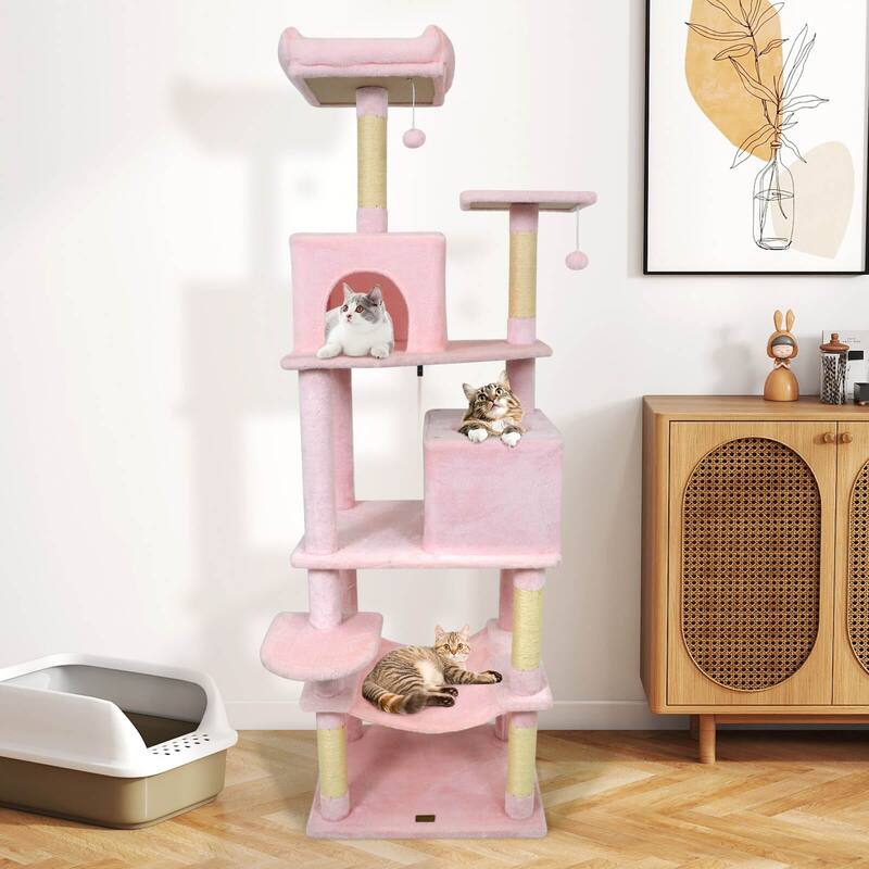 Costway 70” Cat Tree for Indoor Cats with Padded Top Perch, Dual - See Details