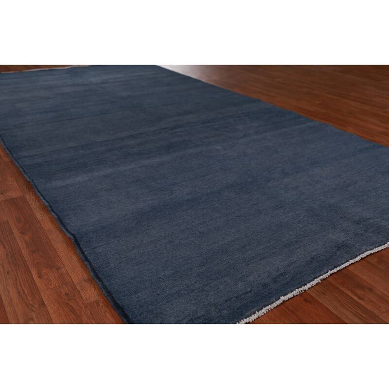 Hand Knotted Oriental 100% Wool Carpet Modern Solid Navy Blue & Blues Gabbeh Area Rug - 10' 0'' X 5' 3''