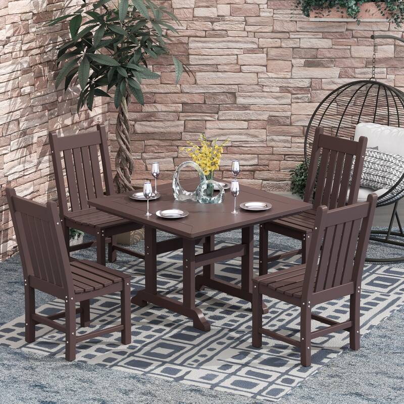 Laguna Hdpe All Weather Outdoor Patio Dining Set with Square Table, Armless Chairs (5-Piece Set)