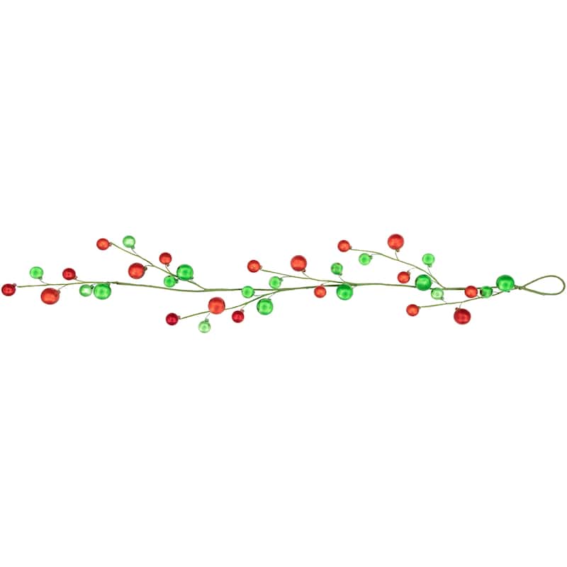 4' x 6" Green and Red Ball Ornament Christmas Garland, Unlit