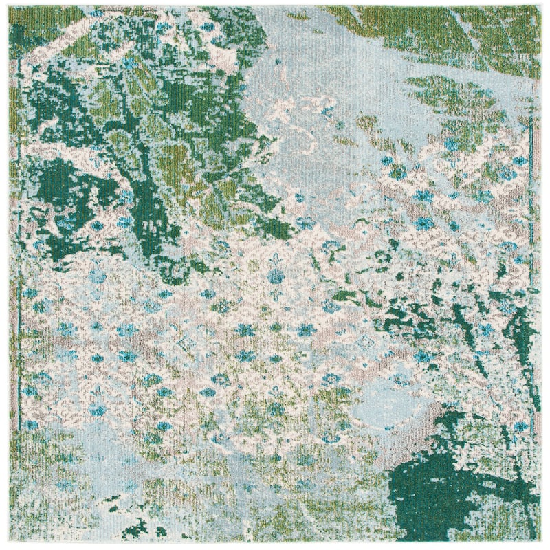 SAFAVIEH Monaco Yuha Modern Abstract Rug - 6'7" Square - Green/Turquoise