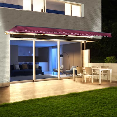 ALEKO Motorized LED 20 x 10 ft Half Cassette Retractable Awning Burgundy