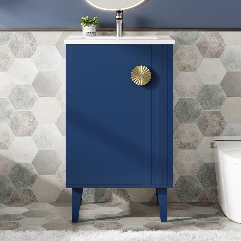 20'' Freestanding Bathroom Vanity with Single Integrated White Ceramic Sink - 20.3'' x 18.5'' x 33.9''