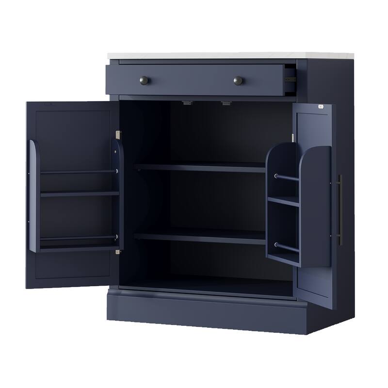 Modern Freestanding Kitchen Pantry, Coffee Bar Cabinet with Drawer, 2 Adjustable Shelves and 2 Door Shelves, Set of 2