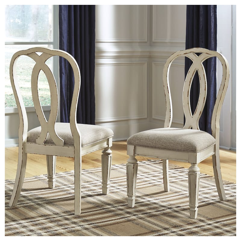 Signature Design By Ashley Realyn Dining Room Chair - Set of 2 - Chipped White - 19.5" W x 24" D x 40.38" H - Set of 2 - White/Brown - Dining Height