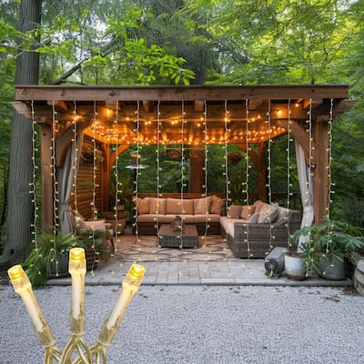 Novelty Lights LED Curtain Light Set, 300 LED Warm White, 8 Function, Clear Wire - Warm White