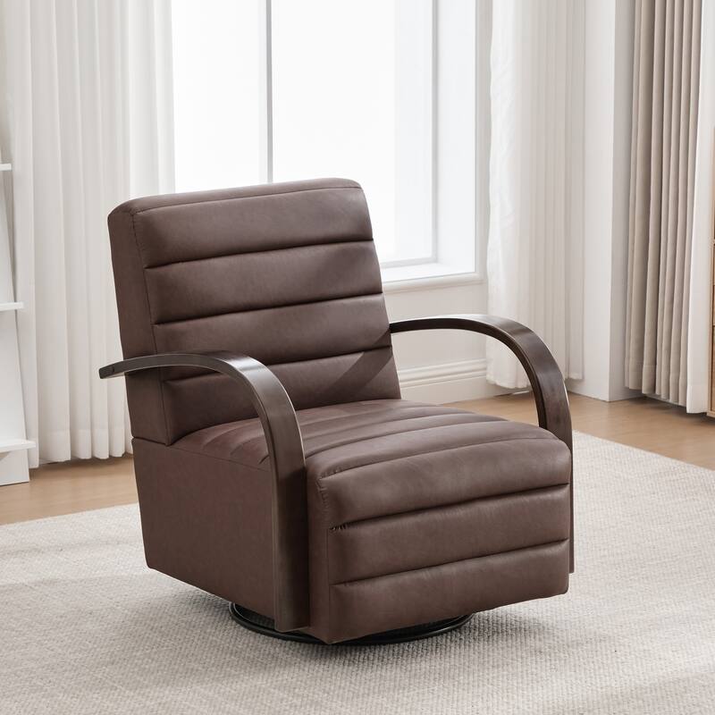 30.3"W Upholstered Swivel Accent Chair with Solid Wood Armrests, Channel Tufted Lounge Chair Single Reading Sofa Chair