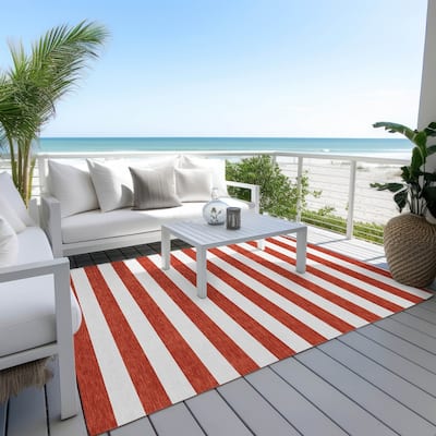Machine Washable Indoor/ Outdoor Cabana Striped Chantille Rug