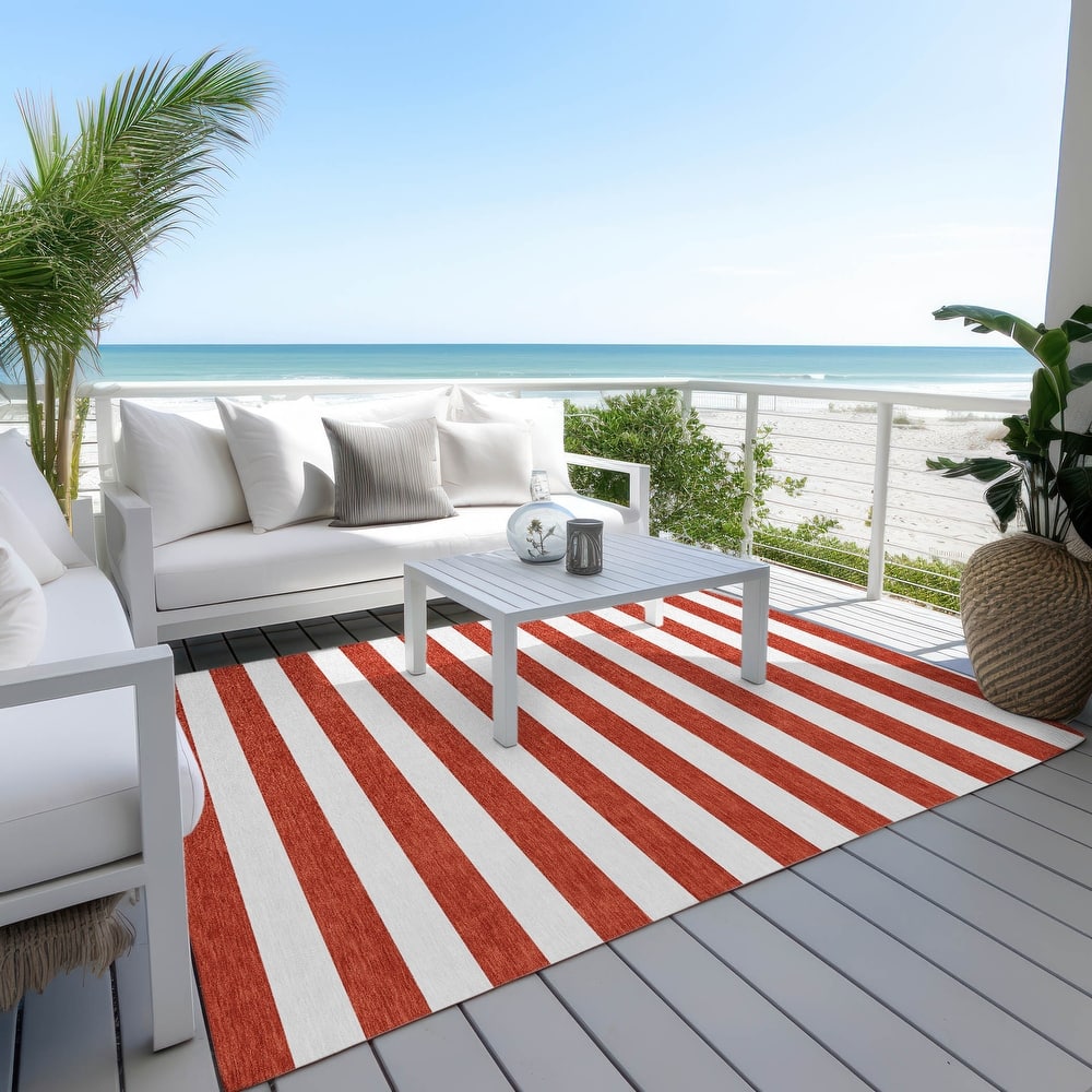 Machine Washable Indoor/ Outdoor Cabana Striped Chantille Rug