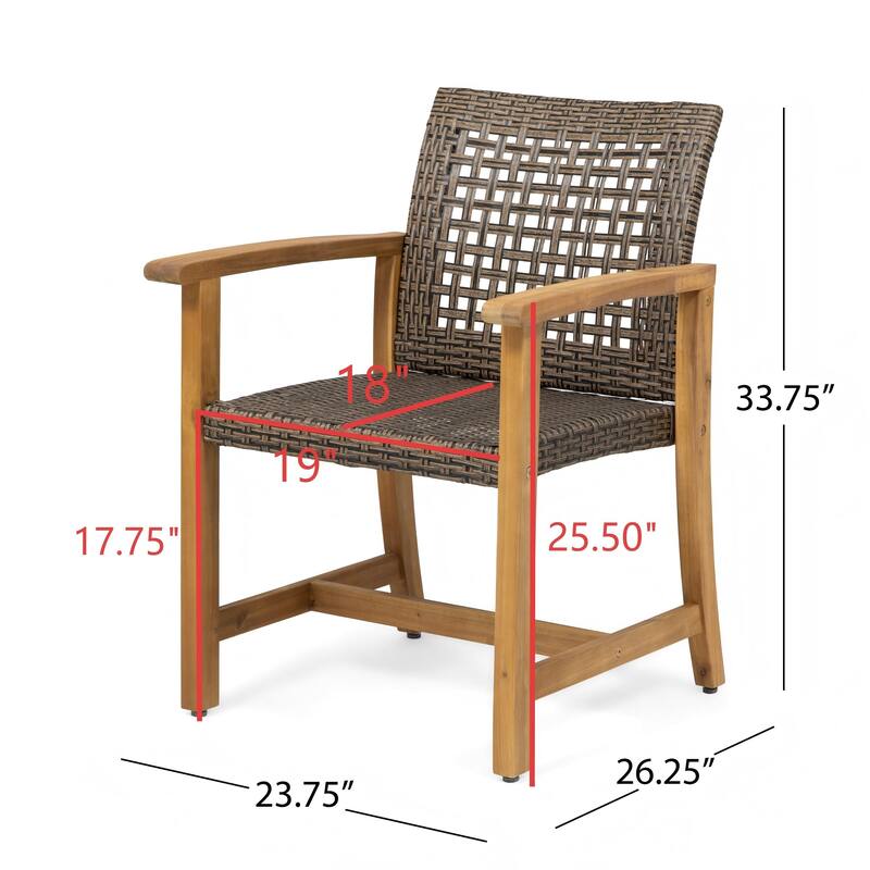 Roomfitters 5-Piece Outdoor Dining Set, Acacia Wood Patio Table and 4 Wicker Armchairs for Garden Deck Poolside, Brown