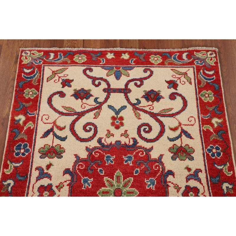 Traditional Kazak Accent Rug Hand-Knotted Floral Wool Carpet - 2'9" x 4'0"