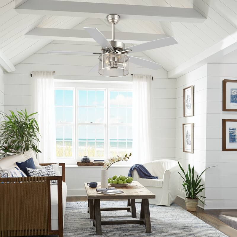 Oscar 52" 3-Light Farmhouse Industrial Iron/Wood Mobile-App/Remote-Controlled LED Ceiling Fan, by JONATHAN Y